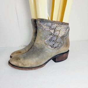 Freebird by Steven Women's CABCRO US 6M Blue Leather Crochet Ankle Pull On Boots